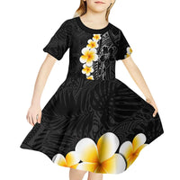 Black Tropical Plumeria With Galaxy Polynesian Art Kid Short Sleeve Dress