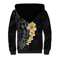 Black Tropical Plumeria With Galaxy Polynesian Art Sherpa Hoodie