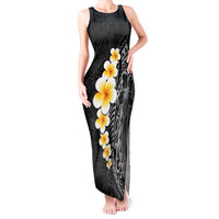 Black Tropical Plumeria With Galaxy Polynesian Art Tank Maxi Dress