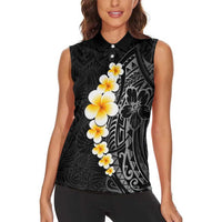 Black Tropical Plumeria With Galaxy Polynesian Art Women Sleeveless Polo Shirt