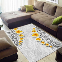 White Tropical Plumeria With Galaxy Polynesian Art Area Rug