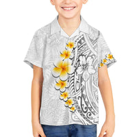 White Tropical Plumeria With Galaxy Polynesian Art Family Matching Off The Shoulder Long Sleeve Dress and Hawaiian Shirt LT14 Son's Shirt White - Polynesian Pride