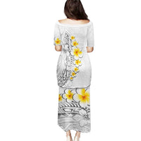 White Tropical Plumeria With Galaxy Polynesian Art Puletasi