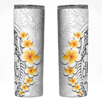 White Tropical Plumeria With Galaxy Polynesian Art Skinny Tumbler LT14 White - Polynesian Pride