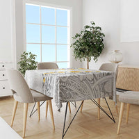 White Tropical Plumeria With Galaxy Polynesian Art Tablecloth