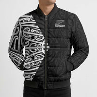 New Zealand Silver Fern Rugby Custom Bomber Puffer Jacket Maori Koru Go Black Fern - Polynesian Pride