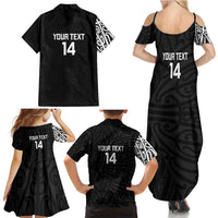 New Zealand Silver Fern Rugby Custom Family Matching Summer Maxi Dress and Hawaiian Shirt Maori Koru Go Black Fern - Polynesian Pride