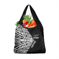 New Zealand Silver Fern Rugby Custom Grocery Bag Maori Koru Go Black Fern - Polynesian Pride