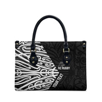 New Zealand Silver Fern Rugby Custom Leather Bag Maori Koru Go Black Fern - Polynesian Pride