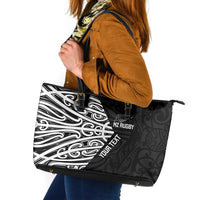 New Zealand Silver Fern Rugby Custom Leather Tote Bag Maori Koru Go Black Fern - Polynesian Pride