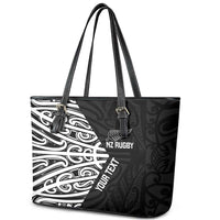 New Zealand Silver Fern Rugby Custom Leather Tote Bag Maori Koru Go Black Fern - Polynesian Pride