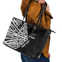 New Zealand Silver Fern Rugby Custom Leather Tote Bag Maori Koru Go Black Fern - Polynesian Pride