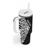 New Zealand Silver Fern Rugby Custom Tumbler With Handle Maori Koru Go Black Fern - Polynesian Pride