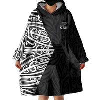 New Zealand Silver Fern Rugby Custom Wearable Blanket Hoodie Maori Koru Go Black Fern - Polynesian Pride