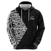 New Zealand Silver Fern Rugby Custom Zip Hoodie Maori Koru Go Black Fern - Polynesian Pride