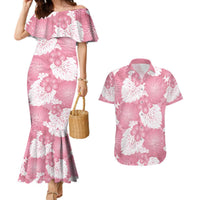 Pink Aloha Hawaii Couples Matching Mermaid Dress and Hawaiian Shirt Monstera Hibiscus Plumeria Seamless Vibes LT14 Pink - Polynesian Pride