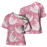 Pink Aloha Hawaii Cross Shoulder Shirt Monstera Hibiscus Plumeria Seamless Vibes - Polynesian Pride