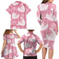 Pink Aloha Hawaii Family Matching Long Sleeve Bodycon Dress and Hawaiian Shirt Monstera Hibiscus Plumeria Seamless Vibes - Polynesian Pride