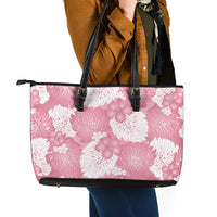 Pink Aloha Hawaii Leather Tote Bag Monstera Hibiscus Plumeria Seamless Vibes LT14 - Polynesian Pride