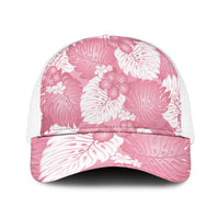 Pink Aloha Hawaii Mesh Trucker Cap Monstera Hibiscus Plumeria Seamless Vibes LT14 One Size White Pink - Polynesian Pride