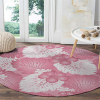 Pink Aloha Hawaii Round Carpet Monstera Hibiscus Plumeria Seamless Vibes - Polynesian Pride