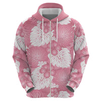 Pink Aloha Hawaii Zip Hoodie Monstera Hibiscus Plumeria Seamless Vibes LT14 - Polynesian Pride
