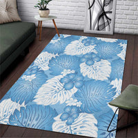 Blue Aloha Hawaii Area Rug Monstera Hibiscus Plumeria Seamless Vibes - Polynesian Pride