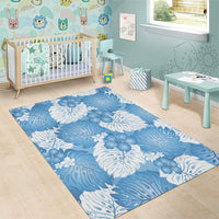 Blue Aloha Hawaii Area Rug Monstera Hibiscus Plumeria Seamless Vibes - Polynesian Pride