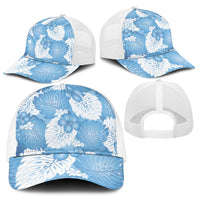 Blue Aloha Hawaii Baseball Net Cap Monstera Hibiscus Plumeria Seamless Vibes - Polynesian Pride