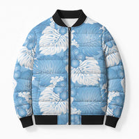 Blue Aloha Hawaii Bomber Puffer Jacket Monstera Hibiscus Plumeria Seamless Vibes LT14 Unisex Blue - Polynesian Pride