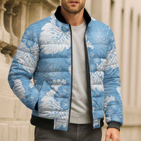 Blue Aloha Hawaii Bomber Puffer Jacket Monstera Hibiscus Plumeria Seamless Vibes LT14 - Polynesian Pride