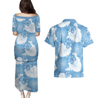 Blue Aloha Hawaii Couples Matching Puletasi and Hawaiian Shirt Monstera Hibiscus Plumeria Seamless Vibes - Polynesian Pride