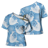 Blue Aloha Hawaii Cross Shoulder Shirt Monstera Hibiscus Plumeria Seamless Vibes LT14 - Polynesian Pride