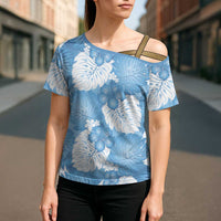 Blue Aloha Hawaii Cross Shoulder Shirt Monstera Hibiscus Plumeria Seamless Vibes LT14 - Polynesian Pride