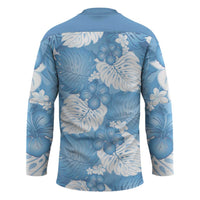 Blue Aloha Hawaii Hockey Jersey Monstera Hibiscus Plumeria Seamless Vibes - Polynesian Pride