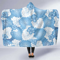 Blue Aloha Hawaii Hooded Blanket Monstera Hibiscus Plumeria Seamless Vibes LT14 One Size Blue - Polynesian Pride