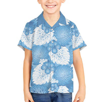 Blue Aloha Hawaii Kid Hawaiian Shirt Monstera Hibiscus Plumeria Seamless Vibes LT14 Kid Blue - Polynesian Pride
