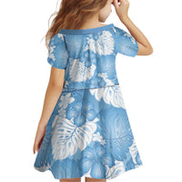 Blue Aloha Hawaii Kid Short Sleeve Dress Monstera Hibiscus Plumeria Seamless Vibes - Polynesian Pride
