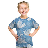 Blue Aloha Hawaii Kid T Shirt Monstera Hibiscus Plumeria Seamless Vibes LT14 Blue - Polynesian Pride