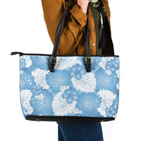 Blue Aloha Hawaii Leather Tote Bag Monstera Hibiscus Plumeria Seamless Vibes LT14 - Polynesian Pride