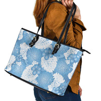 Blue Aloha Hawaii Leather Tote Bag Monstera Hibiscus Plumeria Seamless Vibes LT14 - Polynesian Pride