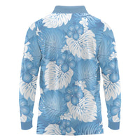 Blue Aloha Hawaii Long Sleeve Polo Shirt Monstera Hibiscus Plumeria Seamless Vibes - Polynesian Pride