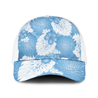 Blue Aloha Hawaii Mesh Trucker Cap Monstera Hibiscus Plumeria Seamless Vibes LT14 One Size White Blue - Polynesian Pride