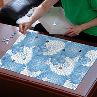 Blue Aloha Hawaii Puzzle Monstera Hibiscus Plumeria Seamless Vibes LT14 - Polynesian Pride