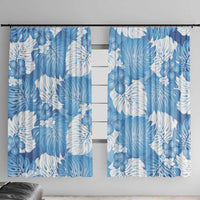Blue Aloha Hawaii Window Curtain Monstera Hibiscus Plumeria Seamless Vibes - Polynesian Pride