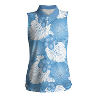 Blue Aloha Hawaii Women Sleeveless Polo Shirt Monstera Hibiscus Plumeria Seamless Vibes - Polynesian Pride