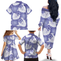 Purple Aloha Hawaii Family Matching Off The Shoulder Long Sleeve Dress and Hawaiian Shirt Monstera Hibiscus Plumeria Seamless Vibes - Polynesian Pride