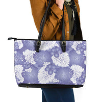 Purple Aloha Hawaii Leather Tote Bag Monstera Hibiscus Plumeria Seamless Vibes LT14 - Polynesian Pride