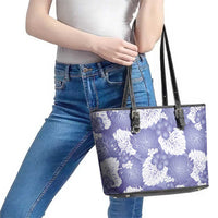 Purple Aloha Hawaii Leather Tote Bag Monstera Hibiscus Plumeria Seamless Vibes LT14 - Polynesian Pride