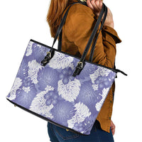 Purple Aloha Hawaii Leather Tote Bag Monstera Hibiscus Plumeria Seamless Vibes LT14 - Polynesian Pride